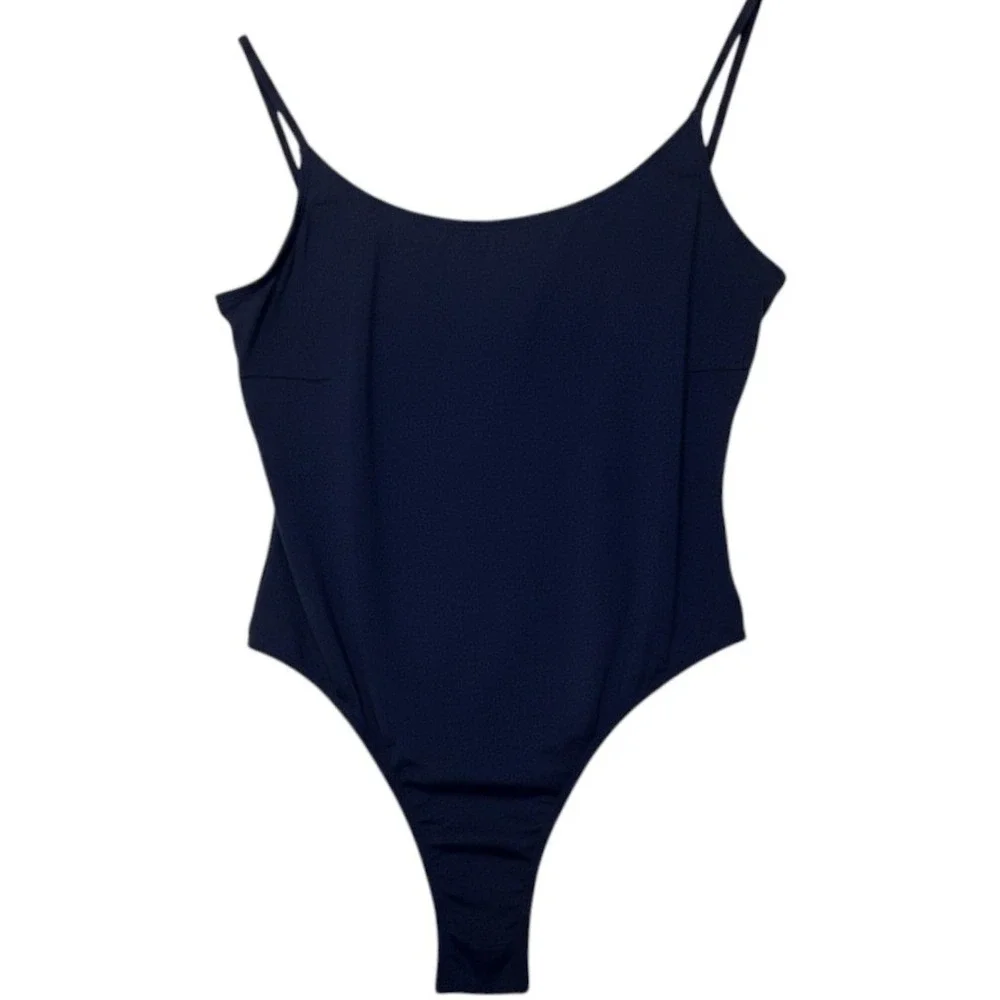 Cotton On Body‎ Navy Blue One Piece Swimsuit High Cut Deep Scoop Back NWT Large